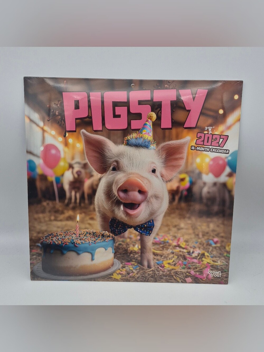 PIGSTY 2027 Pink Pig Wall Calendar - BrownTrout 12" x 24"